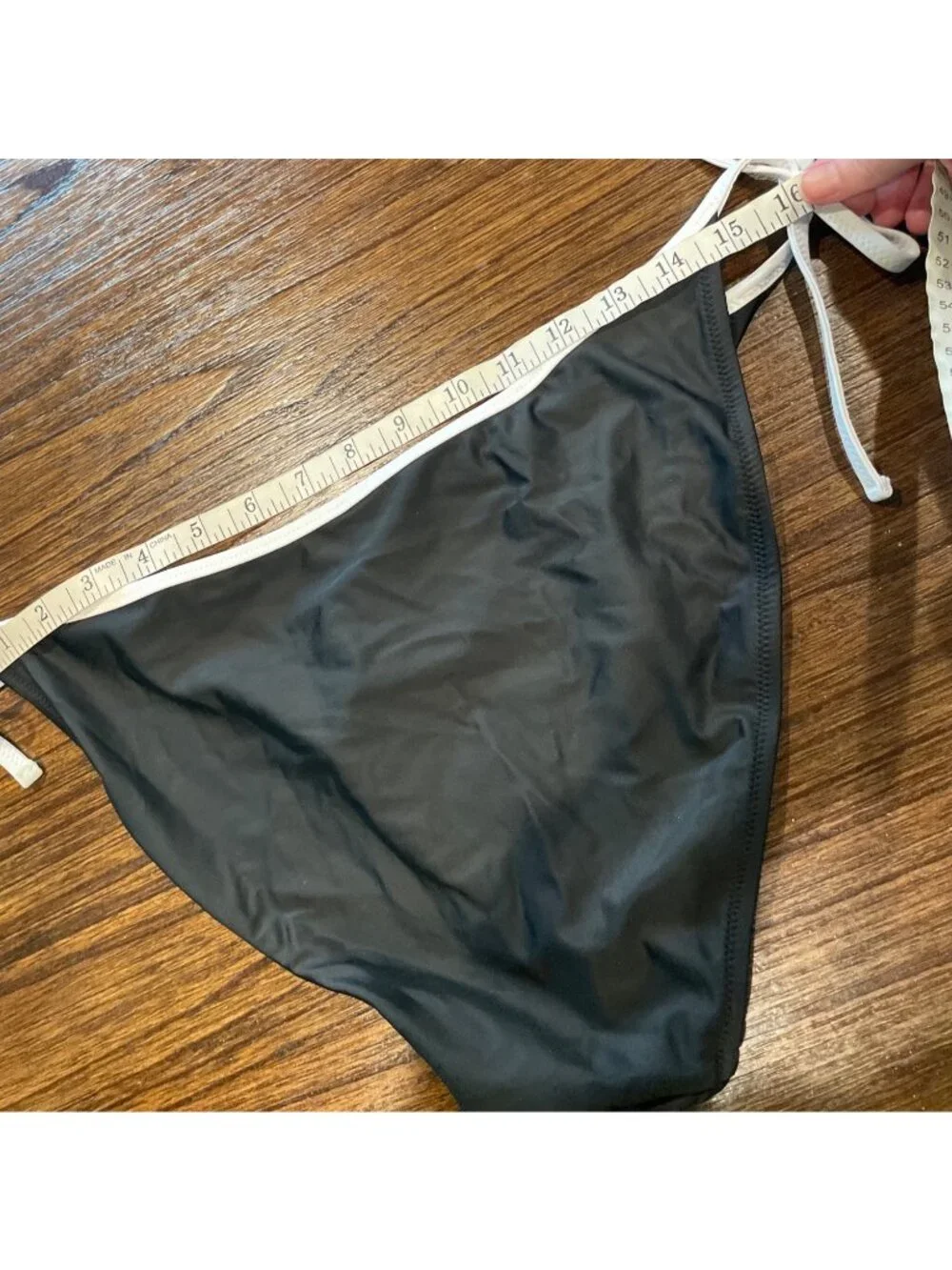 NWT J.Crew String Bikini Bottom XL Black White Contrast-Trim Mid Rise Adjustable